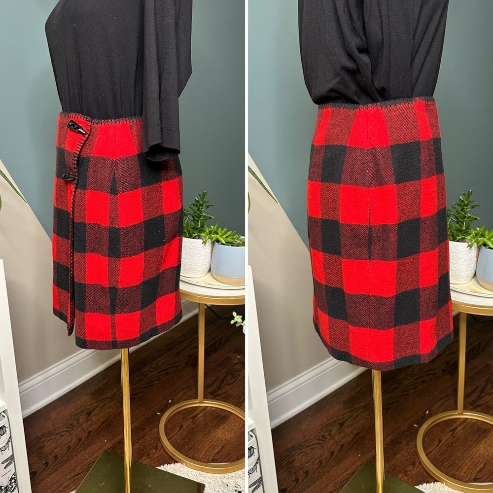 Vintage 90s Buffalo Plaid Wool Blend Skirt Suit Matching Set Ninety Made in USA - Picture 6 of 15